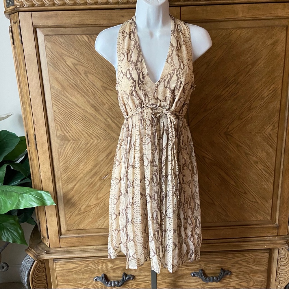 H&M Animal print cream belted pleated sundress